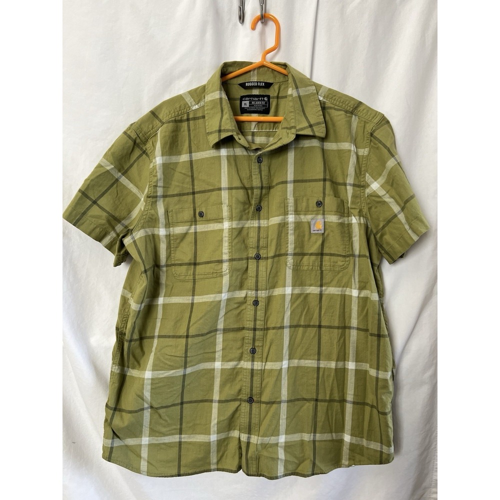 Carhartt Mens‎ Rugged Flex Green Plaid Relaxed Fit Shirt XL
